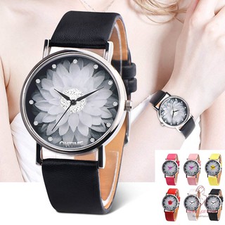 Đồng hồ analog máy quartz mặt hoa sen dây da cho nữ