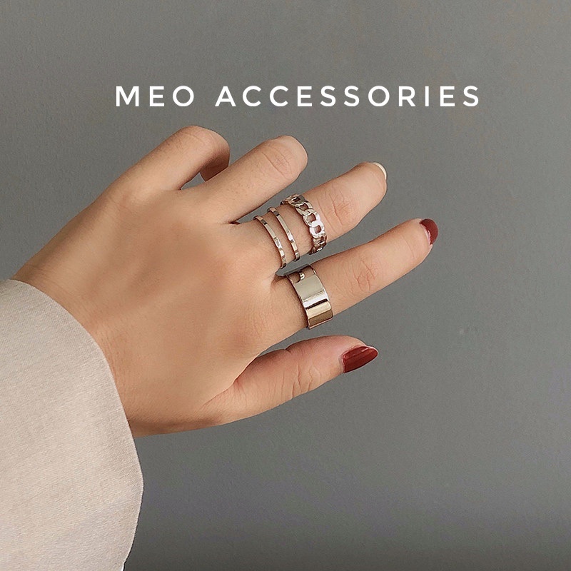 Set nhẫn nữ 3 chiếc basic màu bạc Meo Accessories