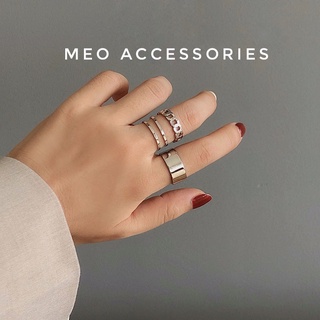 Set nhẫn nữ 3 chiếc basic màu bạc Meo Accessories