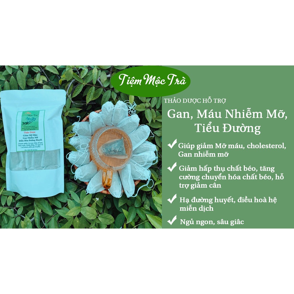 Trà Thảo Dược Giảm Mỡ Máu, Gan Nhiễm Mỡ, Hạ Đường Huyết Cho Người Tiểu Đường - Giảo Cổ Lam, Lá Sen, Thìa Canh..