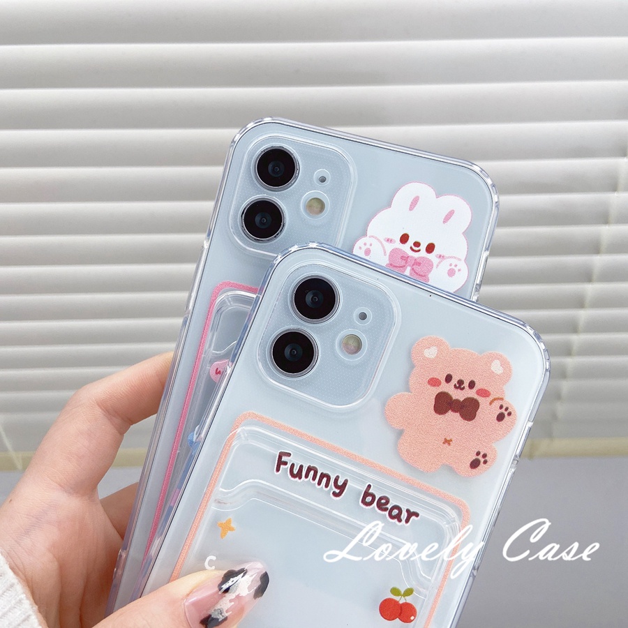 IPhone 14 13 12 11 Pro Max X XR Xs Max 8 7 Plus SE 2020Ốp Điện Thoại Dẻo Trong Suốt Họa Tiết Gấu / Thỏ / Dâu Tây Cho