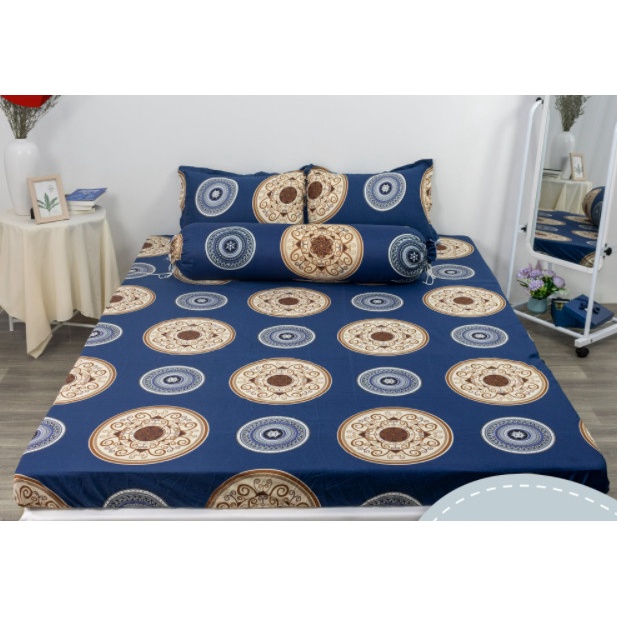 Bộ ga gối gồm 1 ga chun 2 vỏ gối nằm-vải poly cotton hàng đẹp full size ga giường