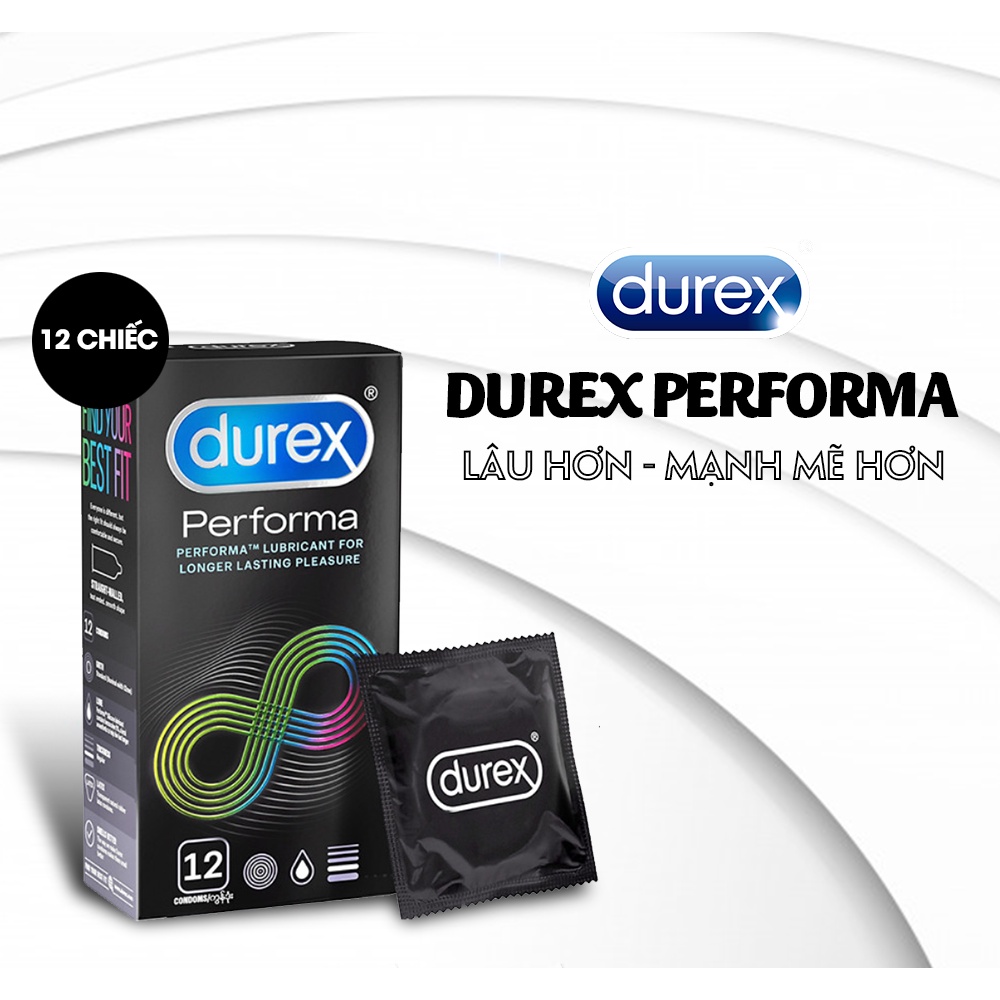 - Bao cao su Durex Performa - Bcs Siêu Mỏng, Bcs Siêu Hot - Hộp 12 cái - Size 52mm - Kéo Dài Thời Gian Quan Hệ