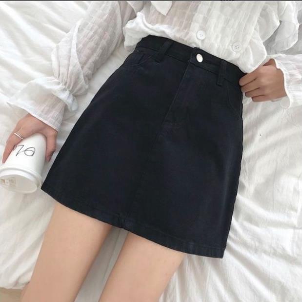 Chân váy chữ a ngắn dáng công sở trẻ trung , đẹp chân váy jean bò nữ màu đen và trắng phong cách Hàn Quốc cạp cao *