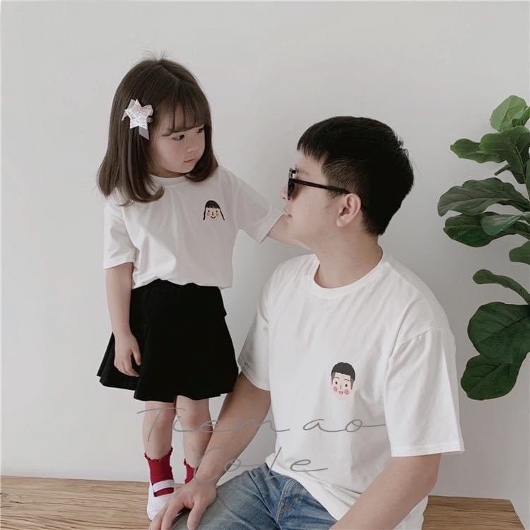 Áo Thun Gia Đình Bố Mẹ Bé Màu Trắng In Logo Khuôn Mặt Local Brand DLX Áo Phông Đẹp Chất Thun 35% Cotton