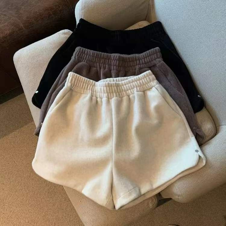 Quần short RENJIANVSHENG len trơn ống rộng thời trang đơn giản