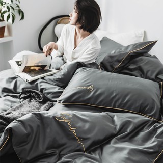 Sét chăn ga lụa tencel sumoi màu xám đậm trơn