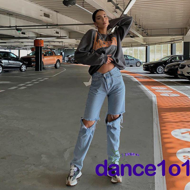 AL Áo sweatshirt baggy dài tay in chữ cái mùa xuân cho nữ