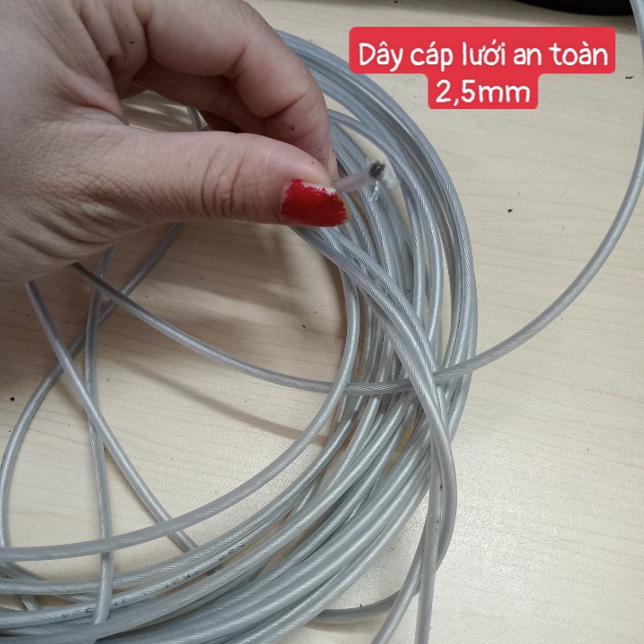 Cáp lưới an toàn 3mm 2,5mm lõi inox bọc nhựa siêu bền, dây lưới bán lẻ cho khách tự thi công tại nhà