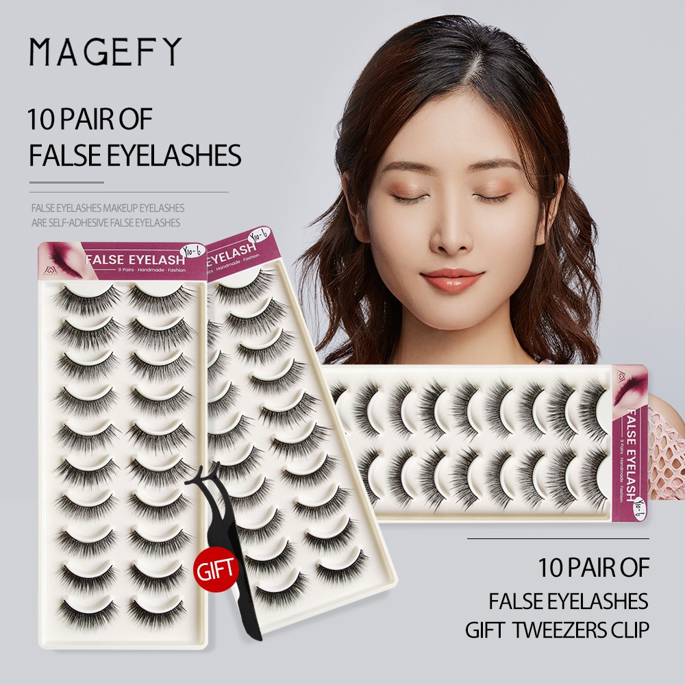 10 Cặp Lông Mi Giả/mi gia/Lông mi giả tự nhiên kiểu dáng có thể tái sử dụng lông mi mềm sợi tơi, MAGEFY có độ cong sẵn 10PCS  Fashion Eyelashes