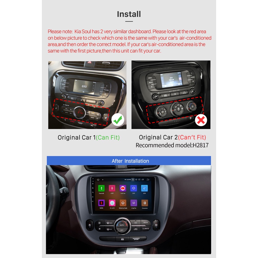 Mặt dưỡng màn hình DVD android 9” 10” KIA SOUL 2010 2011 2012 2013 2014 2015 2016 2017 2018 2019 2020 2021 Jack nguồn Zi