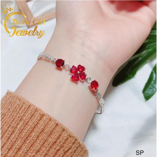 HÀNG HOT Lắc Tay Nữ, Vòng Tay Bạc Nữ ,Cỏ Bốn Đá May Mắn Tài Lộc, Đủ Màu Đá Theo Mệnh