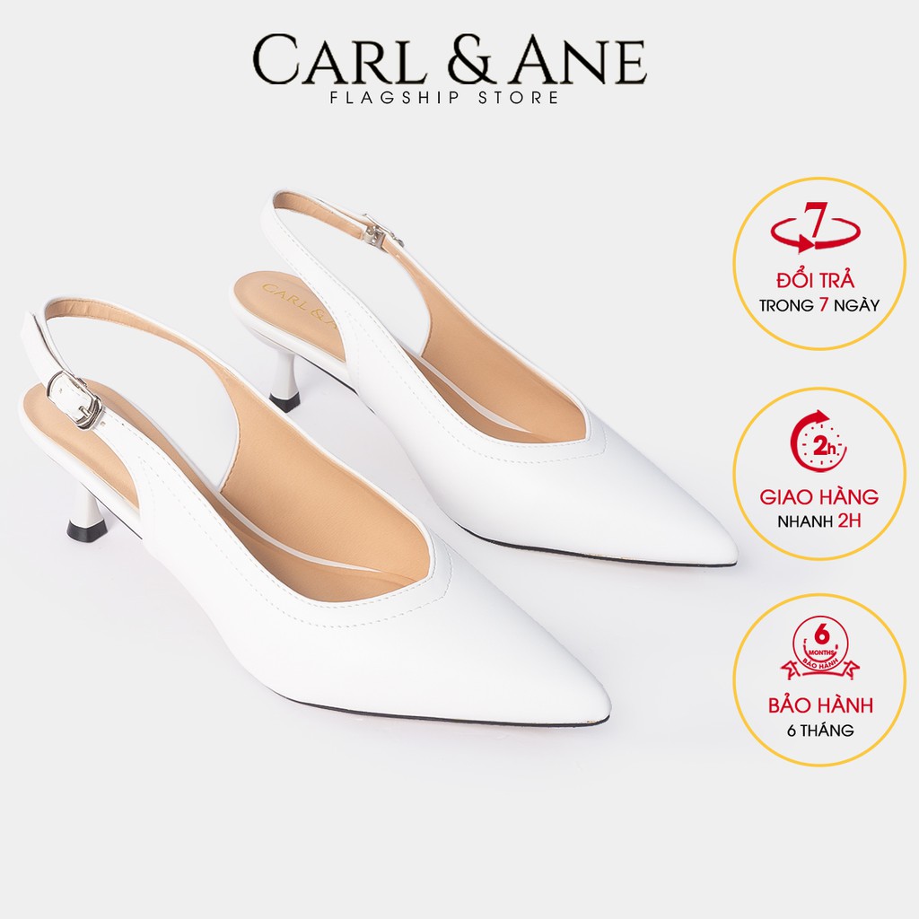 Carl &amp; Ane - Giày cao gót mũi nhọn gót hở cao 5cm màu trắng - CL011