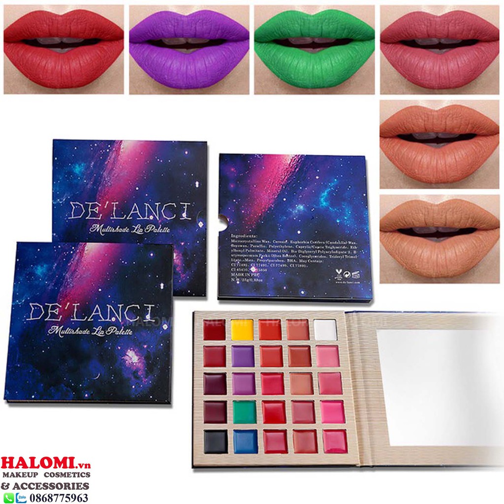 Bảng son Delanci 25 ô màu bảng gương xanh chuyên cho makeup