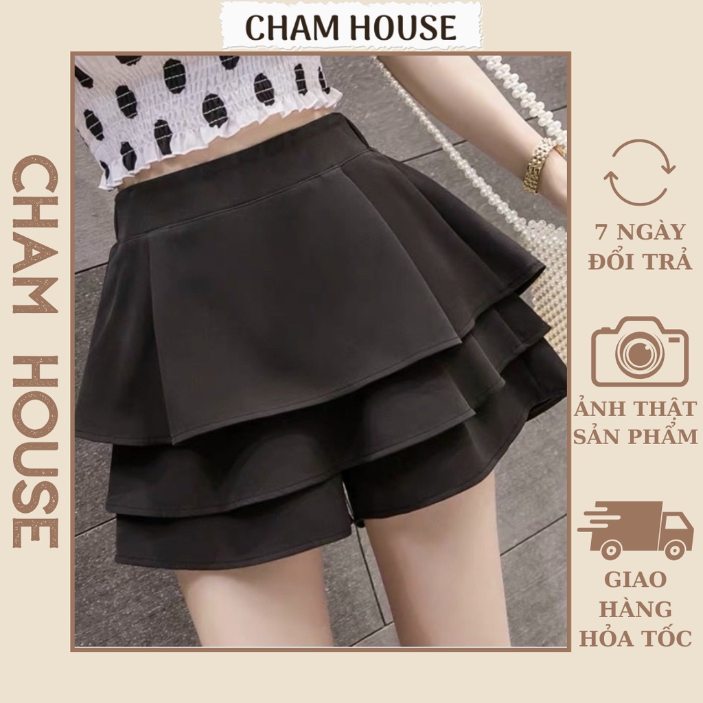 Chân Váy 2 Tầng Xòe Dáng Ngắn Lưng Cạp Cao Mặc Công Sở Hoặc Thường Ngày (Có Quần Trong)