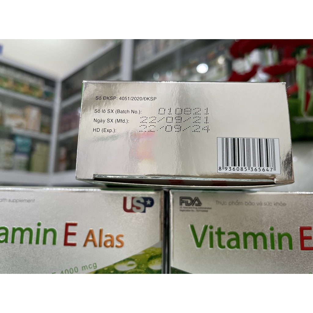 Viên uống Vitamin E Alas giúp làm đẹp da hộp 3 vỉ x 10 viên