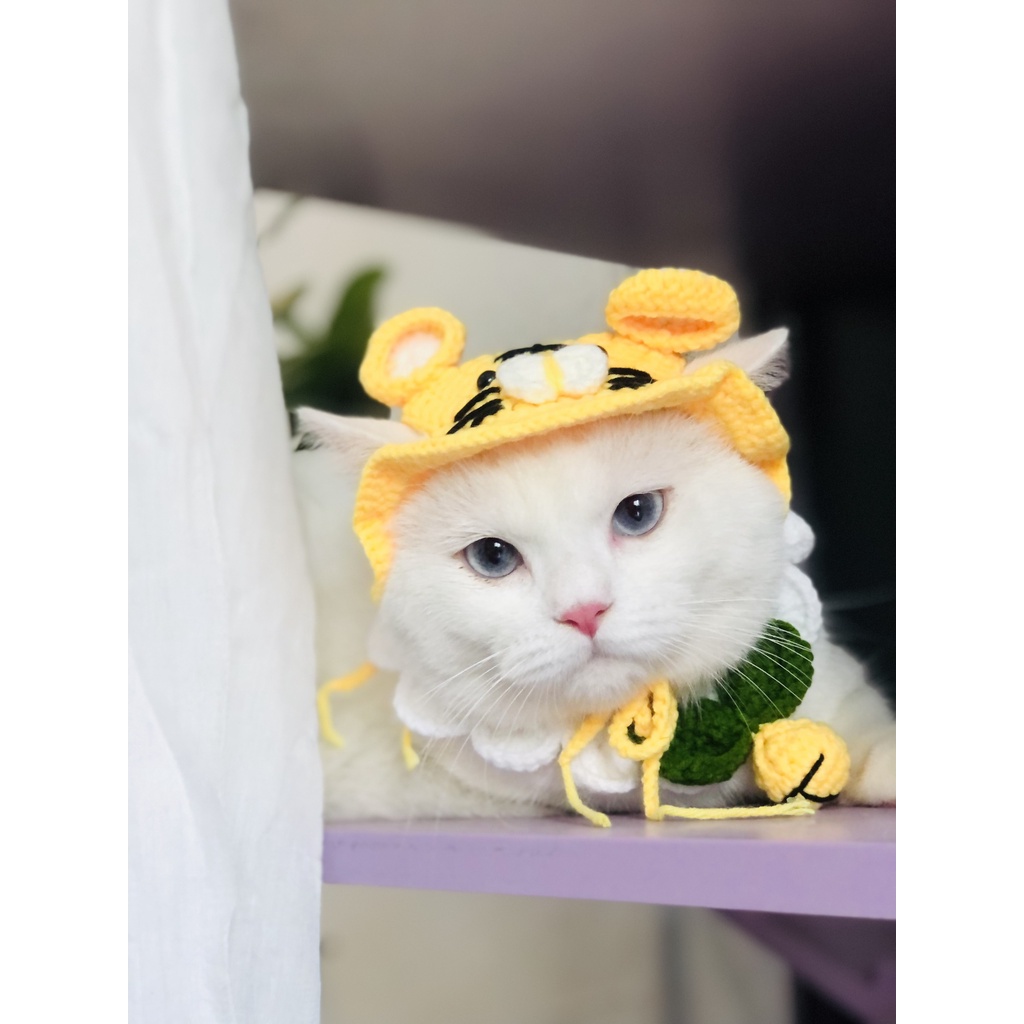 Yếm len vòng cổ móc nơ chuông chó mèo