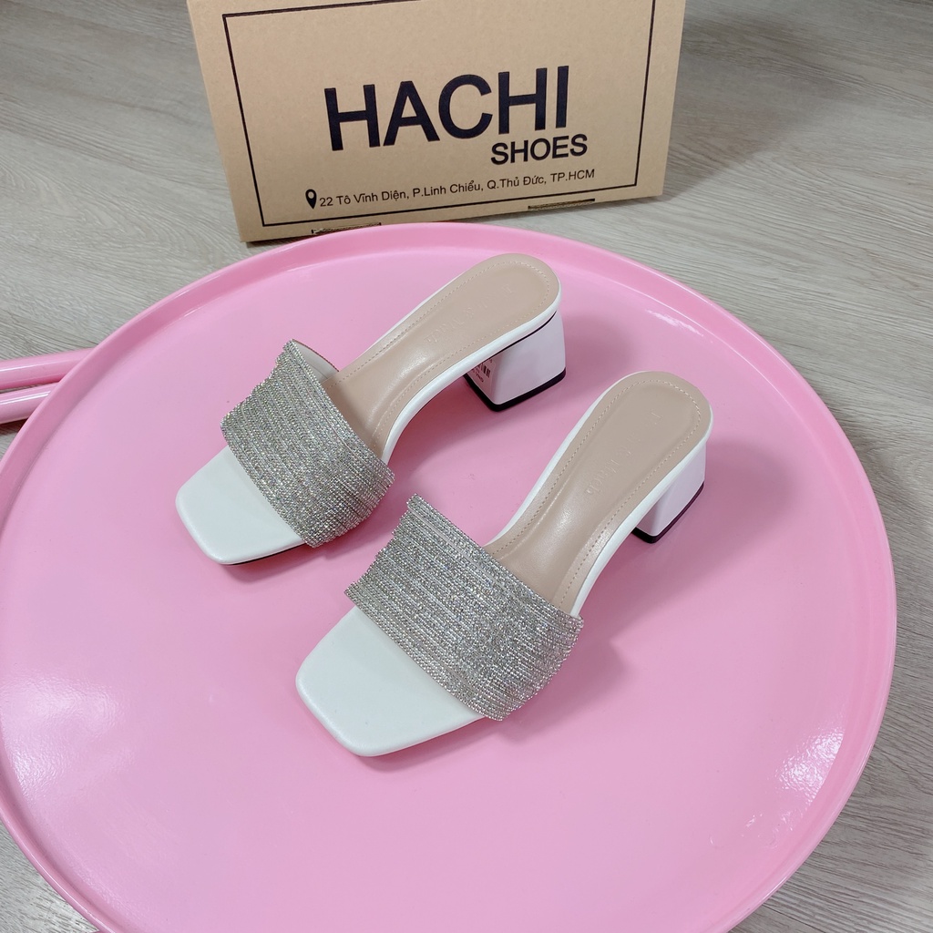 Dép guốc nữ đính đá gót vuông cao 5cm B130 Hachi shoes