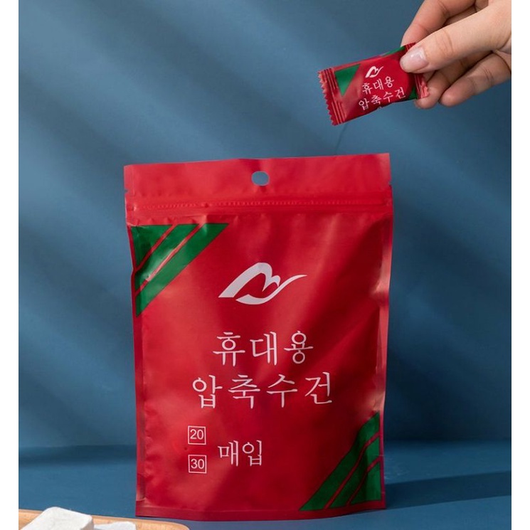 Túi 20 khăn giấy nén dạng viên kẹo dùng 1 lần tiện lợi