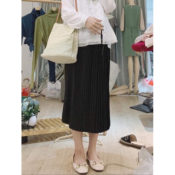 Chân váy bầu dập ly dài