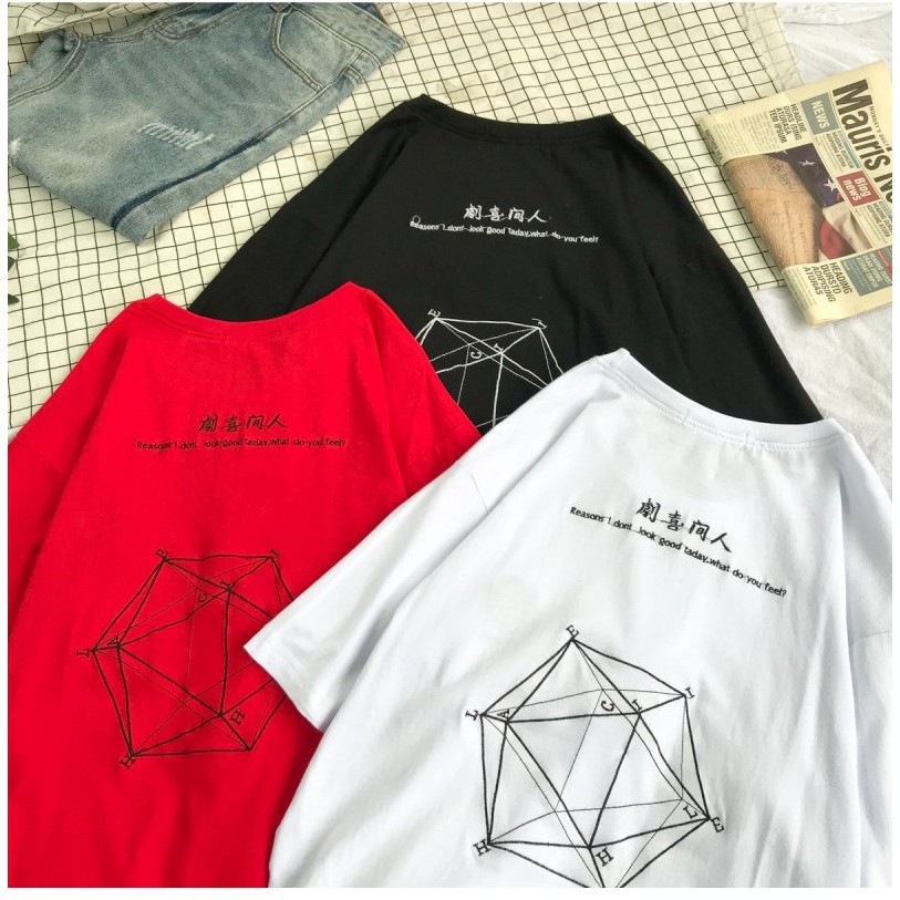 Áo thun nam nữ Hình học vải tốt Áo thun Unisex áo thun nam nữ (trắng, đỏ, đen) | BigBuy360 - bigbuy360.vn
