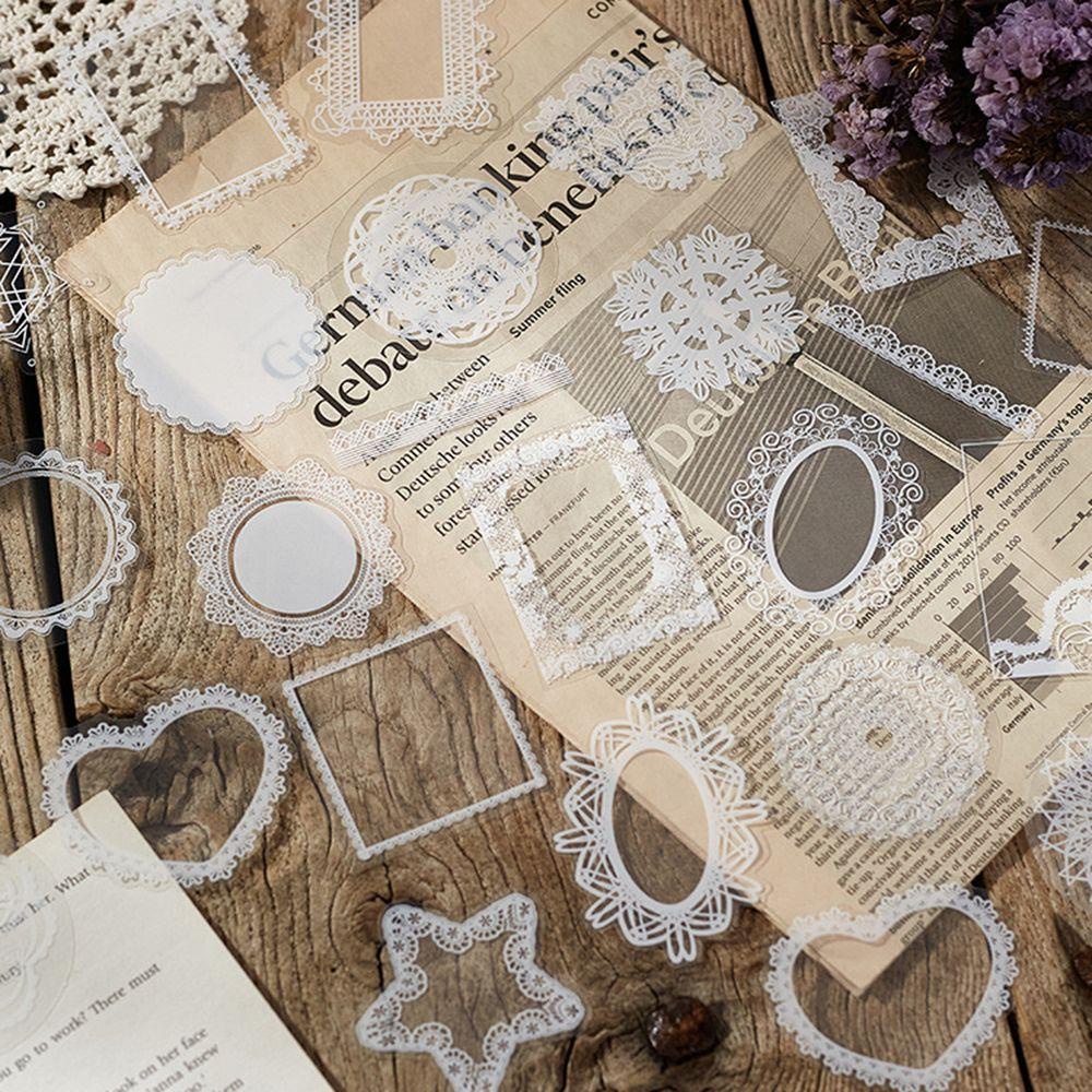 Set 30 Sticker Dán Trang Trí DIY Bằng Chất Liệu PVC Hoạ Tiết Ren Phong Cách Vintage