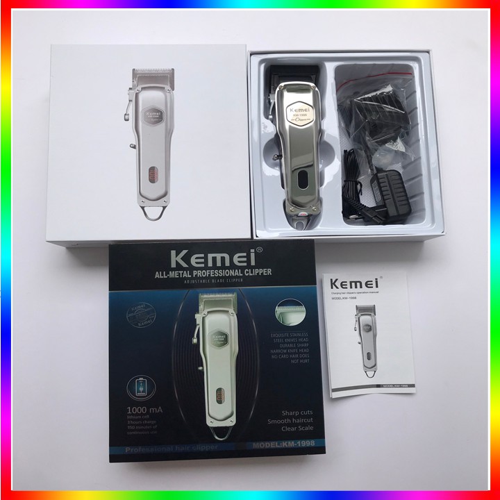 Tông đơ cắt tóc chuyên nghiệp Kemei KM-1998 phiên bản pro Pin 2000mAh, máy siêu nhẹ siêu mạnh siêu êm