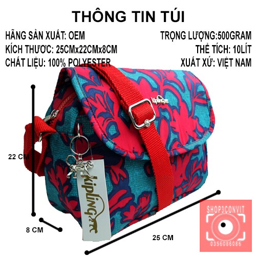 Túi đeo chéo hoa tiết thời trang logo Kipling