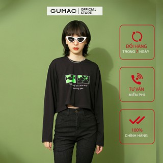 Áo thun croptop nữ in xanh GUMAC màu đen, freesize,, trẻ trung ATB198
