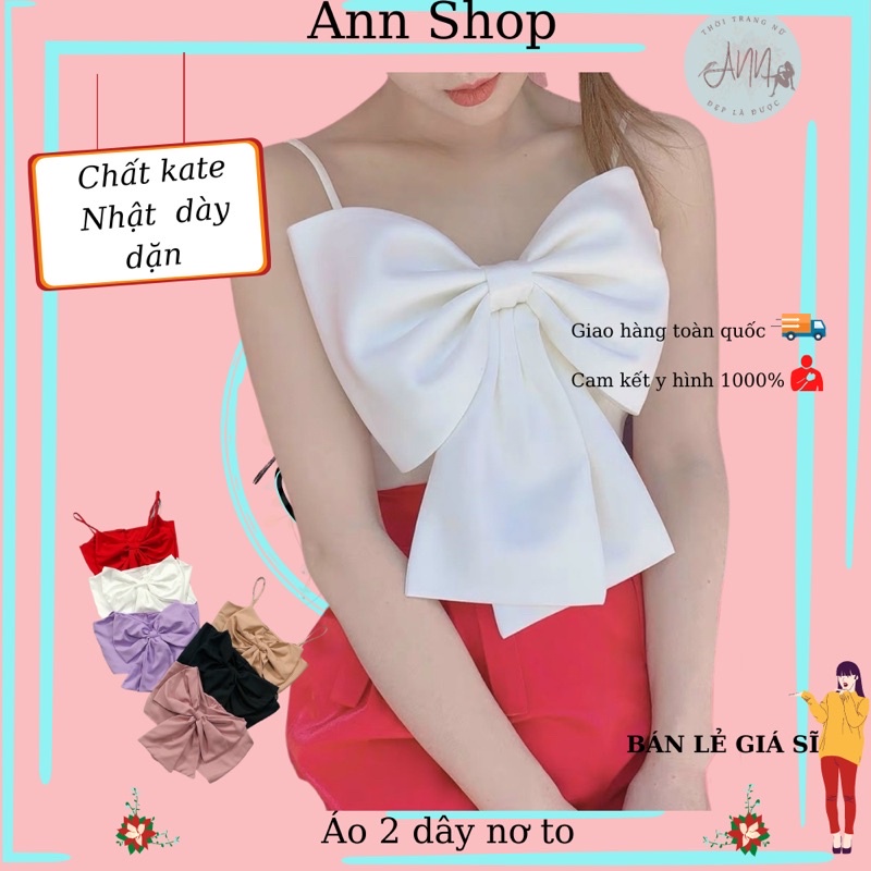 Áo 2 dây nơ nơ chất kate Nhật mềm mịn, dày dặn, phong cách dễ thương cực luôn ạ