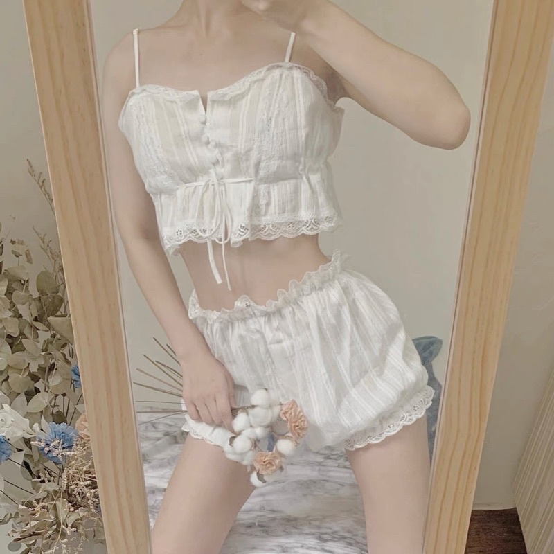 Bộ ngủ phong cách retro sexy hàng QC xinh xắn