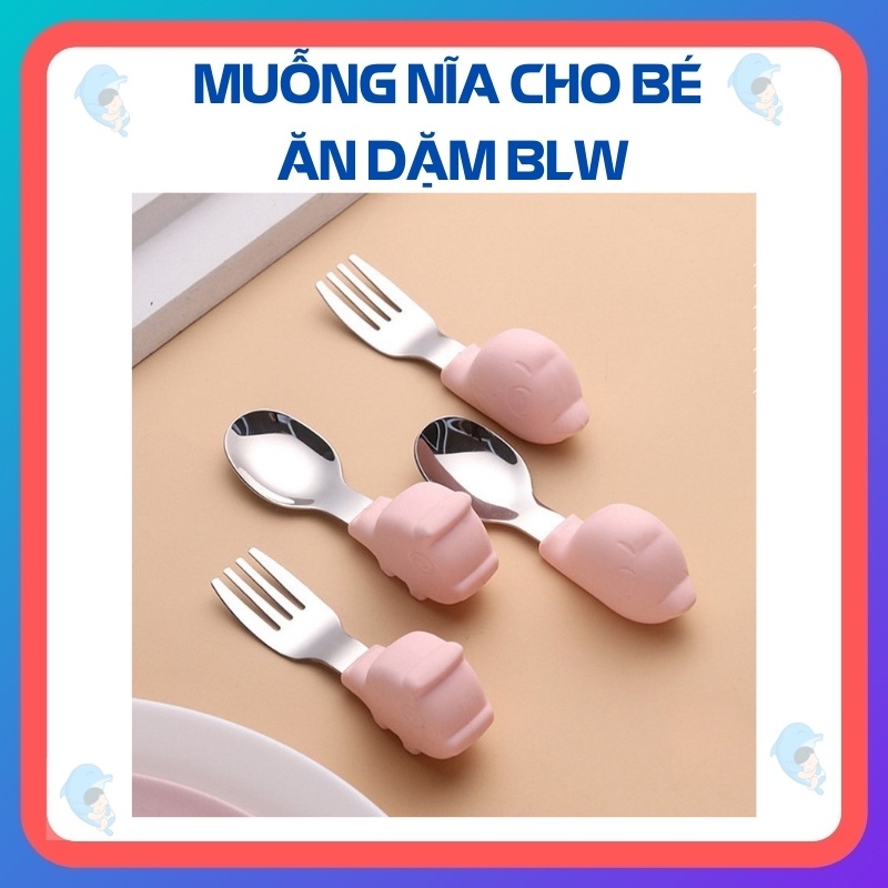 Bộ Thìa/Muỗng Nĩa Hình Động Vật Ngộ Nghĩnh Chất Liệu Inox Không Gỉ An Toàn Cho Bé Ăn Dặm