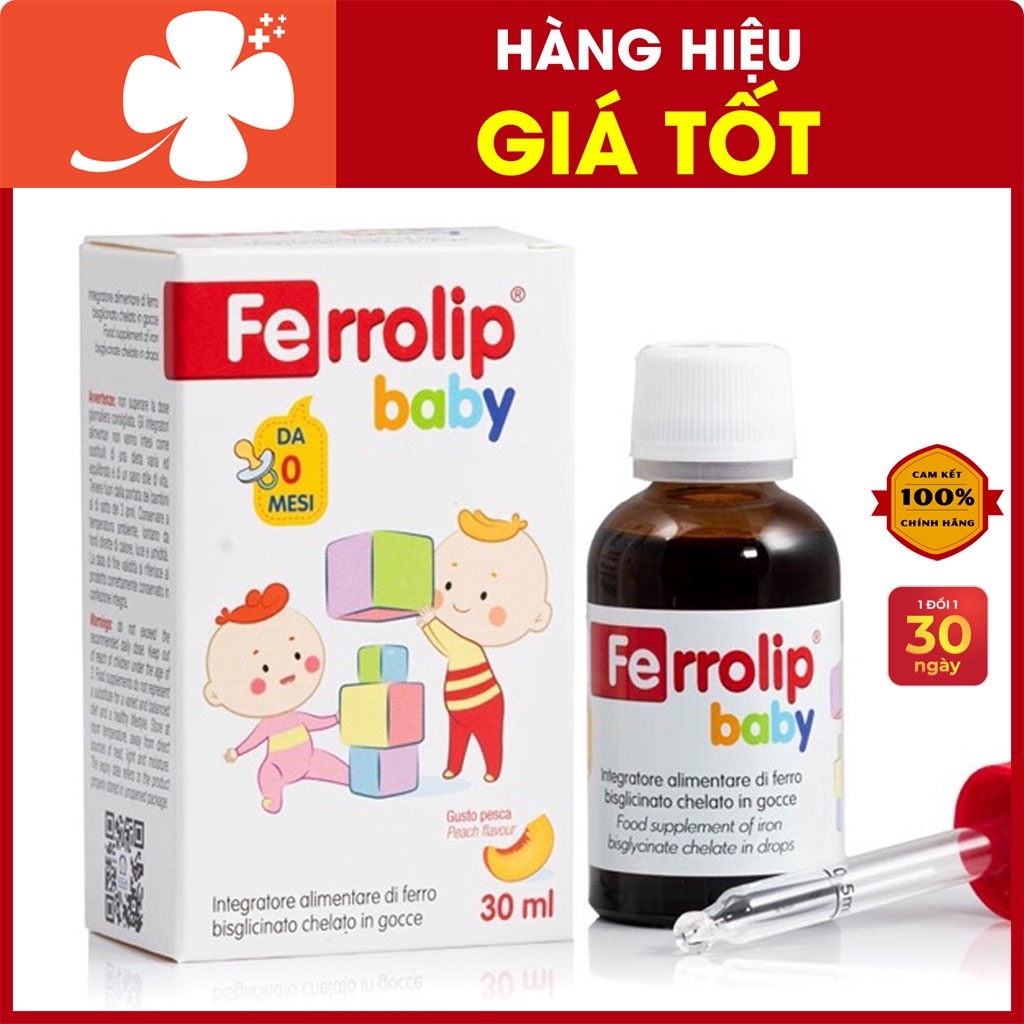 Ferrolip Baby, Sắt Italya vị Đào, thơm ngon, không nóng, Hỗ trợ bổ sung sắt cho cơ thể, tạo hồng cầu mới (Chai 30ml)