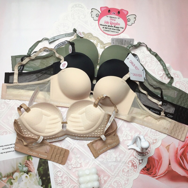 Áo lót nữ đúc su Canlin Kexin phối dây lưới cao cấp, mút bàn tay dày 3,5cm massa ngực tạo khe gợi cảm CK05