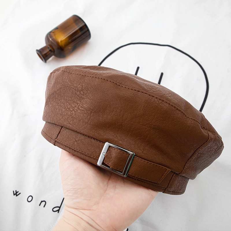 Nón da beret Mũ da nồi bóng Họa sĩ Thiết kế Retro Phong cách Cổ điển Ulzzang Hàn Quốc