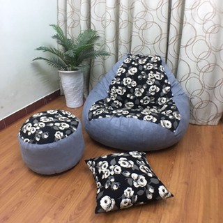 Set vỏ gối lười hạt xốp kèm đôn