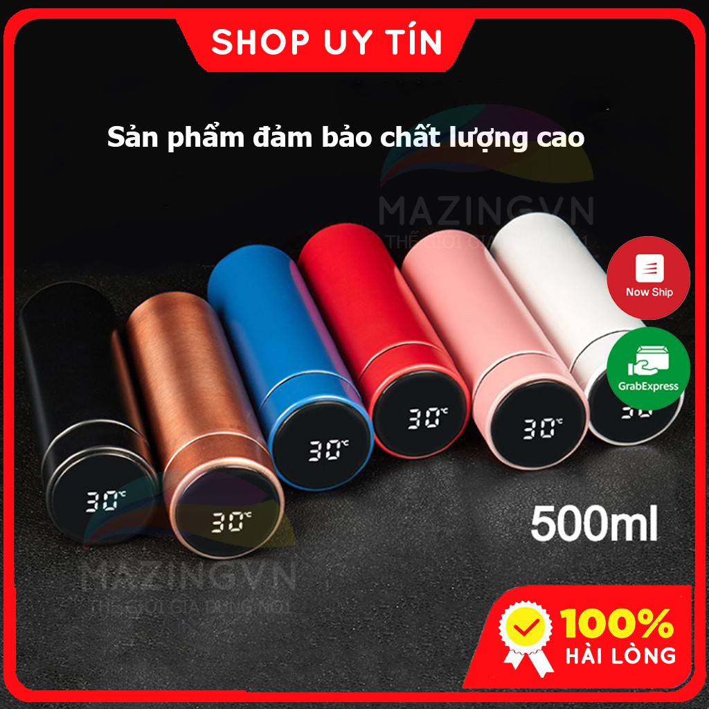Bình Giữ Nhiệt Mazingvn 500ml Inox Cao Cấp Có Đèn Led Báo Nhiệt Độ Mini Bình Nước Giữ Nhiệt BGNX019