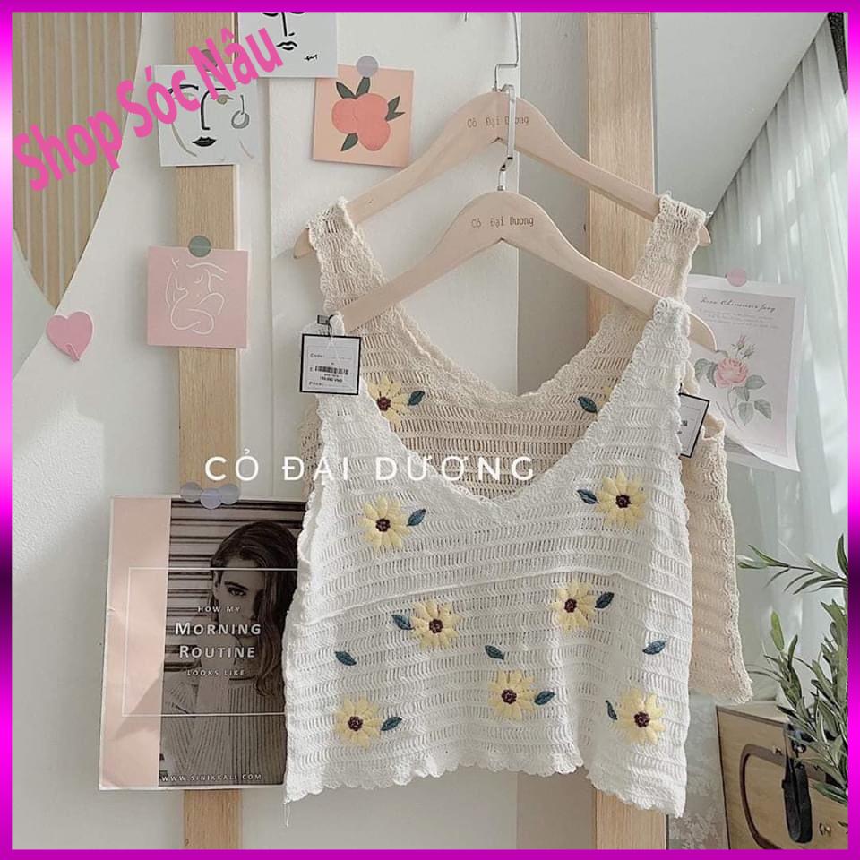 Áo sát nách thêu hoa cúc__Thời trang nữ