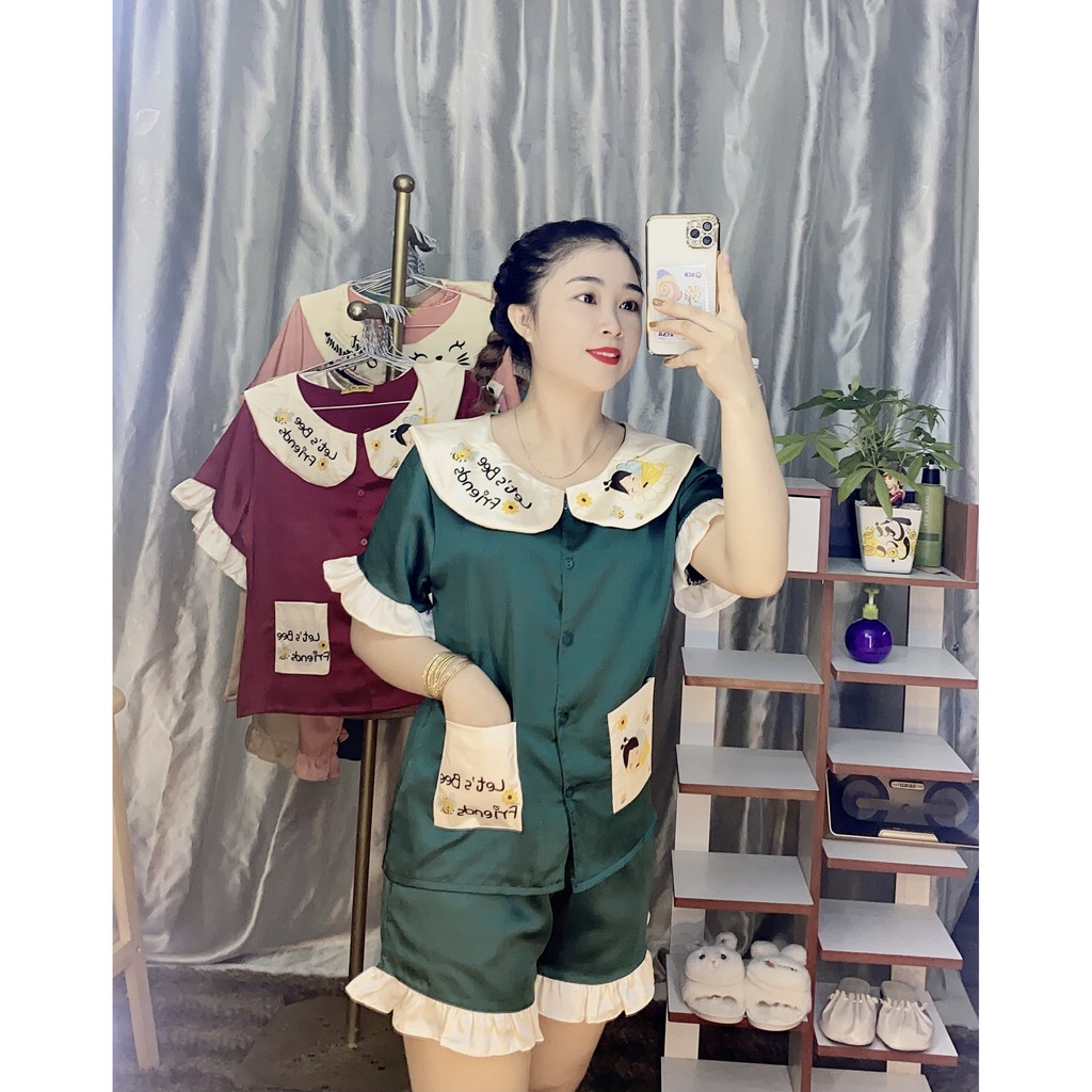 Đồ bộ đùi pijama, bộ đồ ngủ nữ [FREESHIP] cao cấp,in trên cổ áo,chất vải mền mịn, mặc thoáng mát size 48kg- 56kg