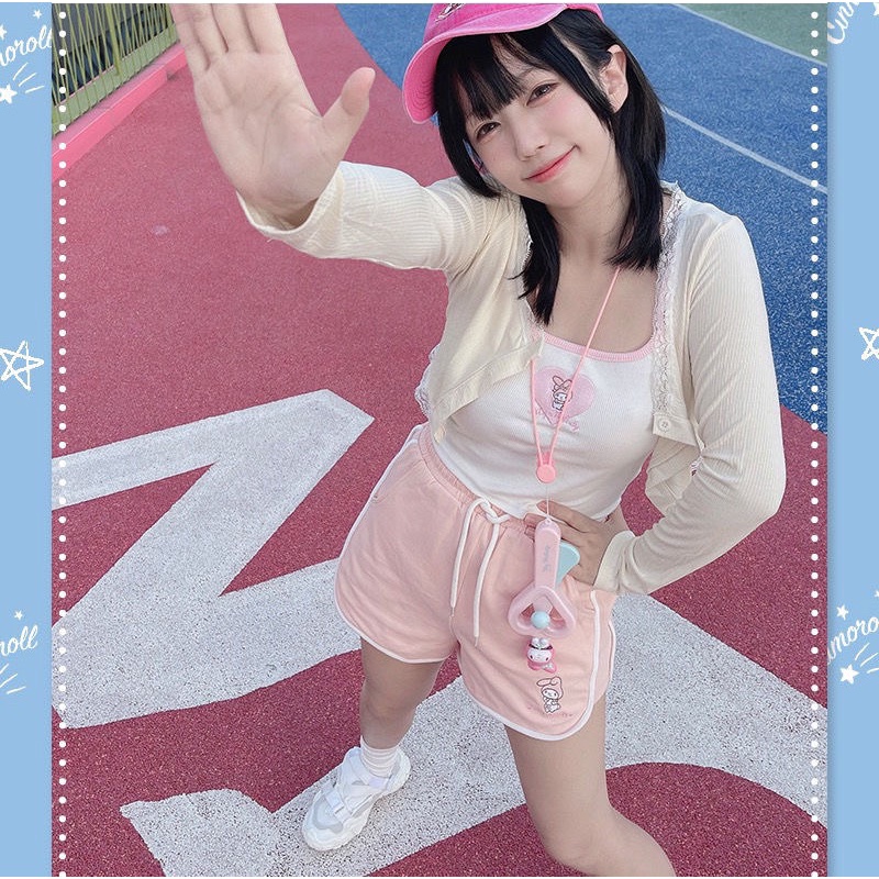 [Có sẵn] Quần Đùi Ngắn Thêu Hình Oh My Melody Màu Pastel Siêu Đáng Yêu