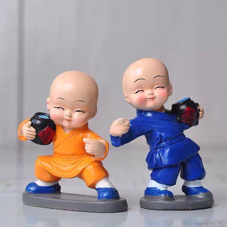 Set 4 tượng chú tiểu múa túy quyền ngộ nghĩnh bày taplo ô tô, trang trí bàn làm việc, bày kệ phòng khách - HO14