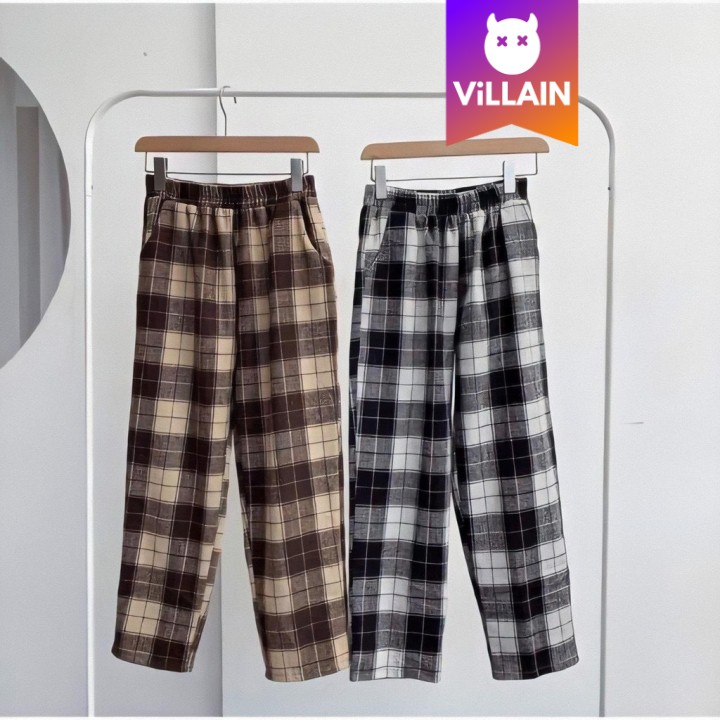 Quần Baggy Caro Plaid Ống Suông Rộng Unisex Nam Nữ - Villain