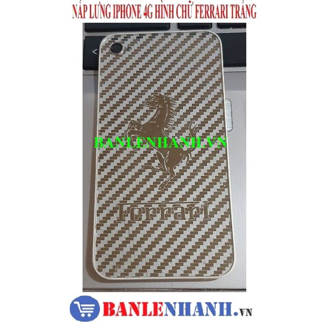 NẮP LƯNG IPHONE 4G HÌNH CHỮ FERRARI 3 NGỰA LƯỚI MÀU TRẮNG  [VỎ ZIN, XỊN]