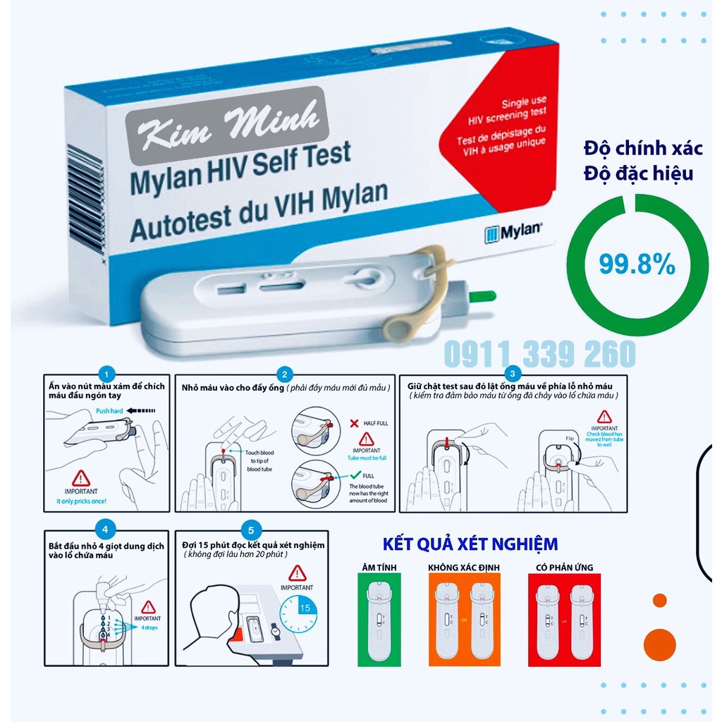 Combo 2 Que thử HIV MYLAN SELF TEST 2024 (hàng nhập khẩu chính hãng) có độ nhạy và chính xác cao