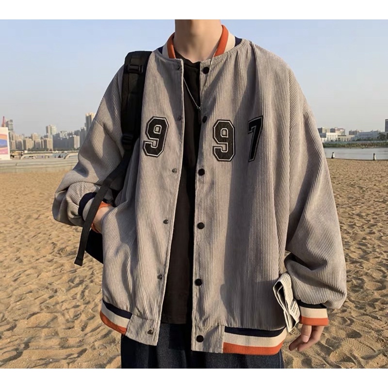 Áo bomber nhung tăm basic 1997 hai lớp form rộng unisex nam nữ
