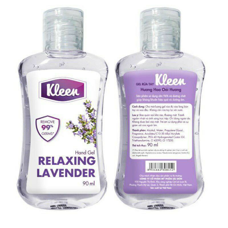 Gel rửa tay khô Kleen hương xoài/lavender/trà xanh/hương đào 90ml