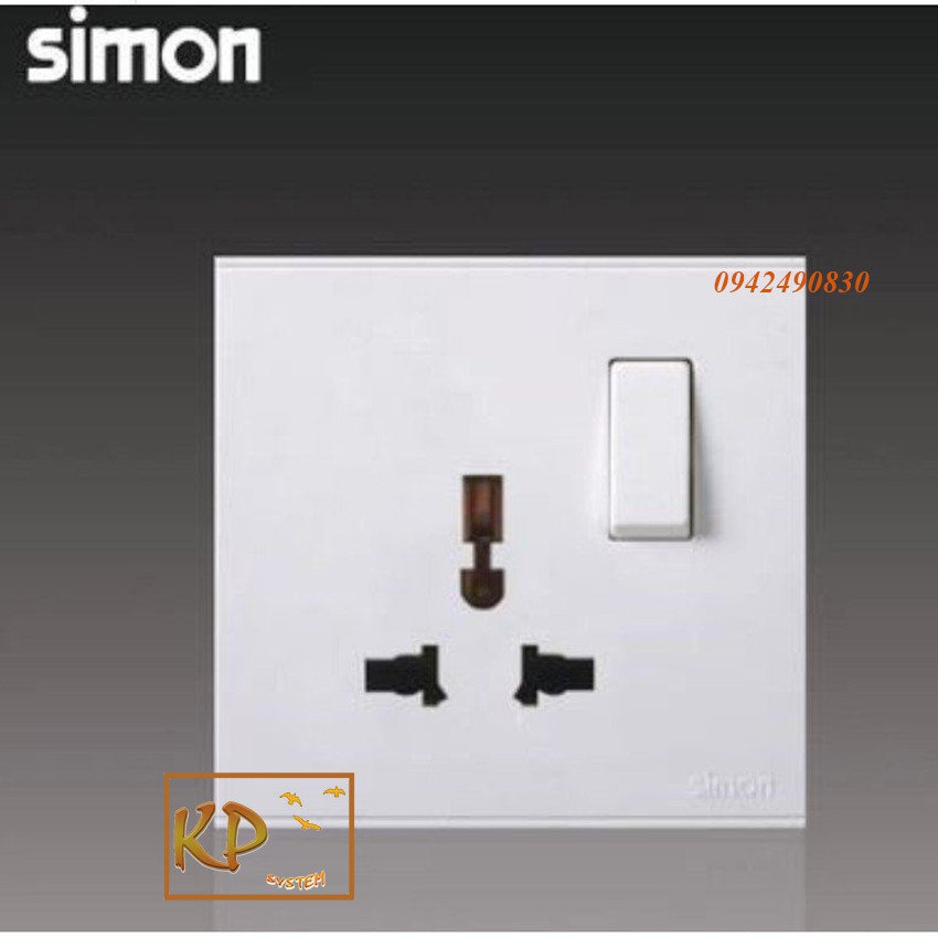 Ổ cắm đa tiêu chuẩn 13A  kèm công tắc chuẩn đế vuông Simon E6 721089