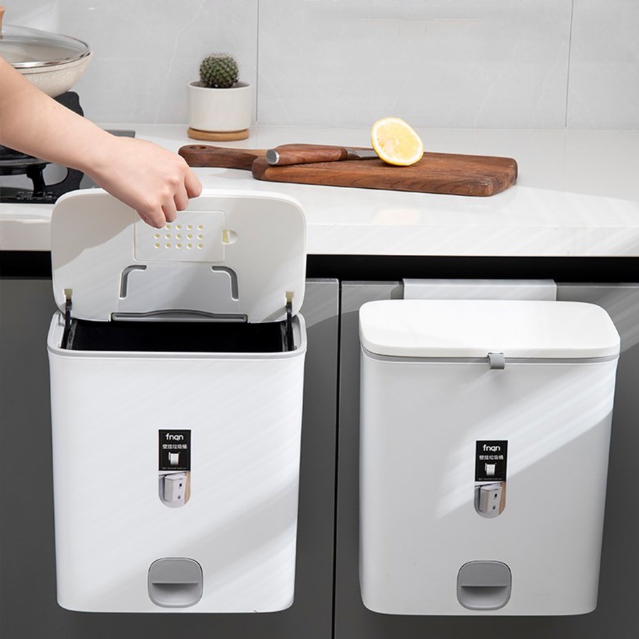 Thùng rác nắp đậy thông minh có lõi treo tủ bếp có ngăn để túi rác mẫu mới 2022 R13