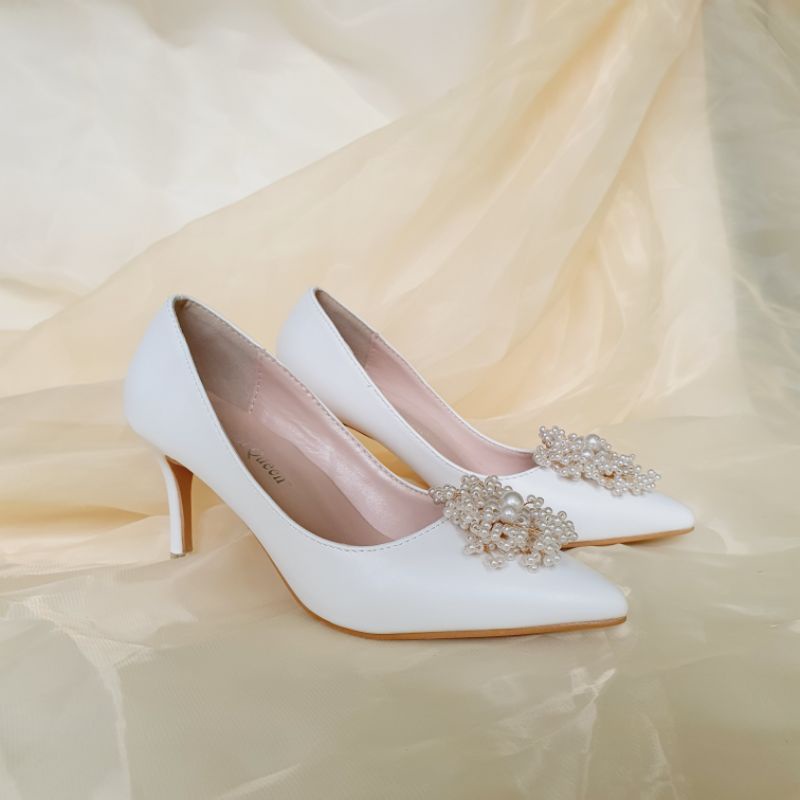 Giày Cưới-Giày Cô Dâu-Giày Cao Gót Dự Tiệc Đính Đá L'Tây -Giày Bít Mũi Đóa Trân Châu