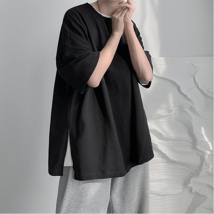 Áo Thun Unisex GU Oversize Xẻ Tà Màu Đen Chính Hãng 100% - GU Shop